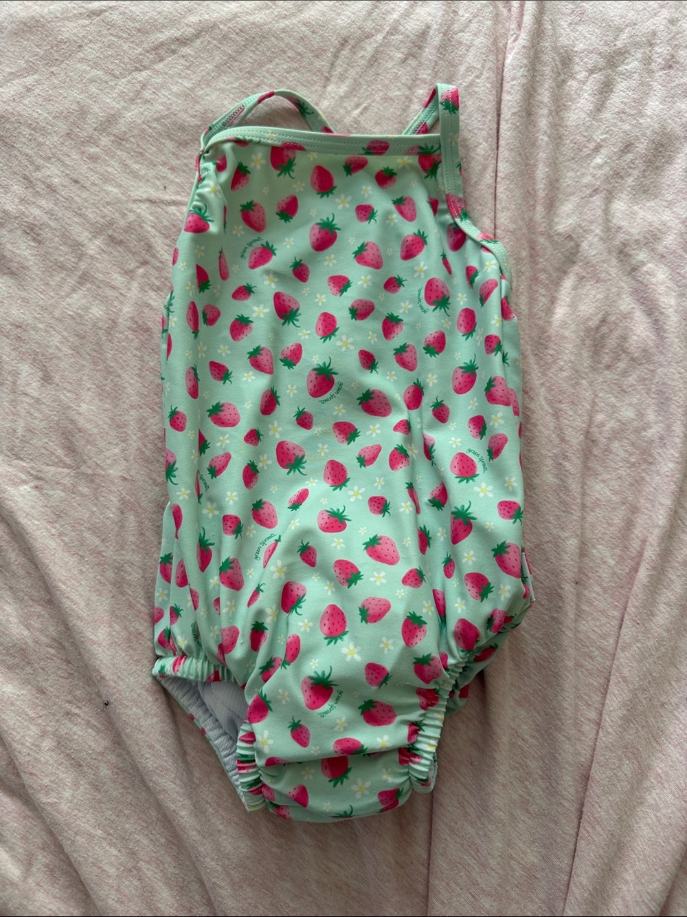 Girls Mint Green Strawberry Print One-Piece Swimsuit 6m 10-18lbs